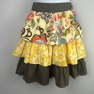 NWOT Vintage Pier 1 Bohemian Ruffle Tiered Apron Colorful Art to Wear OS Tie Bow